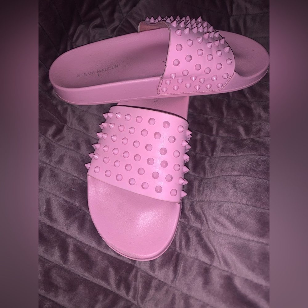 Steve Madden Bright pink Spiked slides